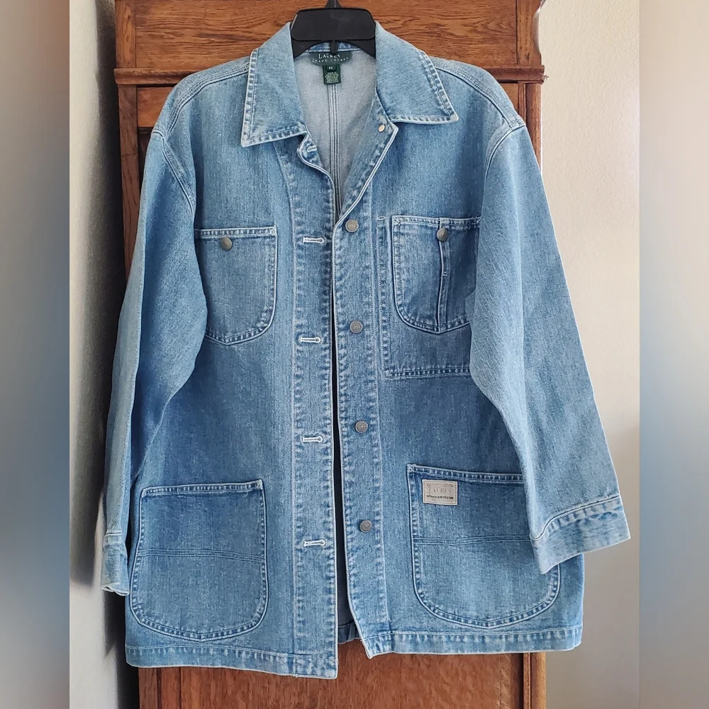 LAUREN RALPH LAUREN WOMEN'S LIGHT WASH DENIM CHORE COAT JACKET MEDIUM - Picture 1 of 9